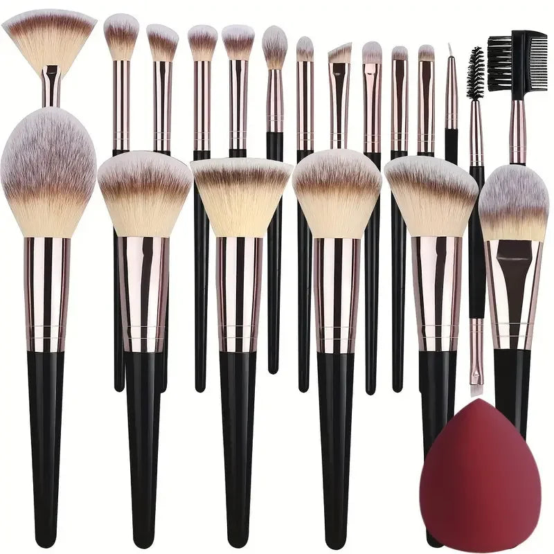 Set of professional 3/20pcs makeup brushes from amzzonstore including fluffy eyeshadow, foundation, concealer, blush, and kabuki brushes.