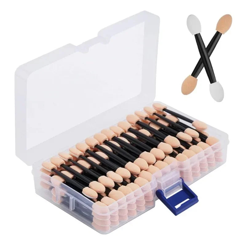 Set of 50/100 disposable dual-sided eyeshadow sponge applicators with containers, ideal for precise makeup application from amzzonstore.