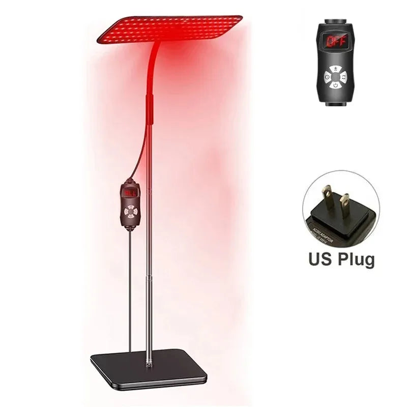 Near infrared light panel by amzzonstore with adjustable stand, red light therapy lamp for face and body pain relief at home.