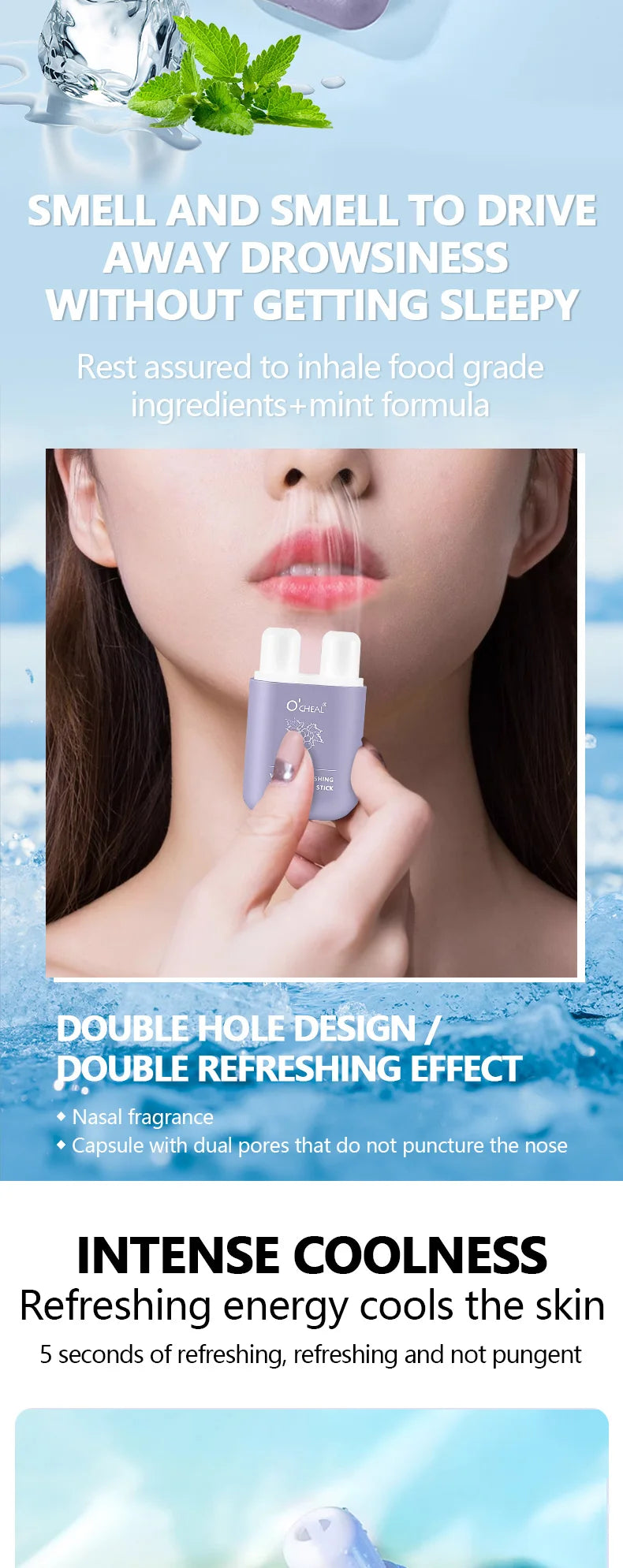 O'cheal Energy Stick by amzzonstore with double holes, fresh mint scent, energizing vapors for fatigue relief and refreshment.