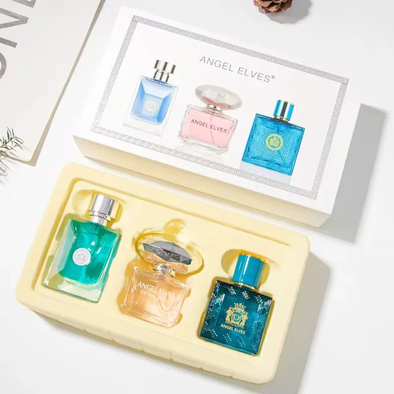 Luxury men's perfume gift box with four 100ml floral fruity colognes from amzzonstore, featuring elegant bottles and natural scents.