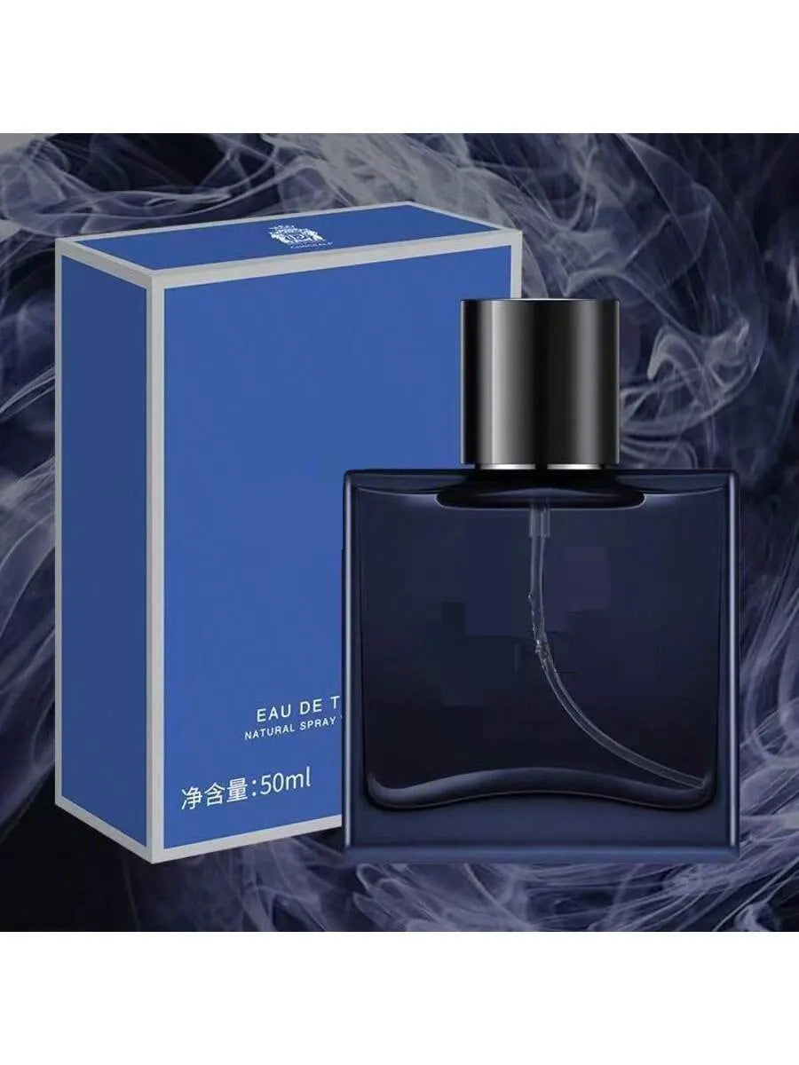 Set of four luxury men's cologne perfumes in 100ml bottles with floral and fruity scents, displayed in a gift box.