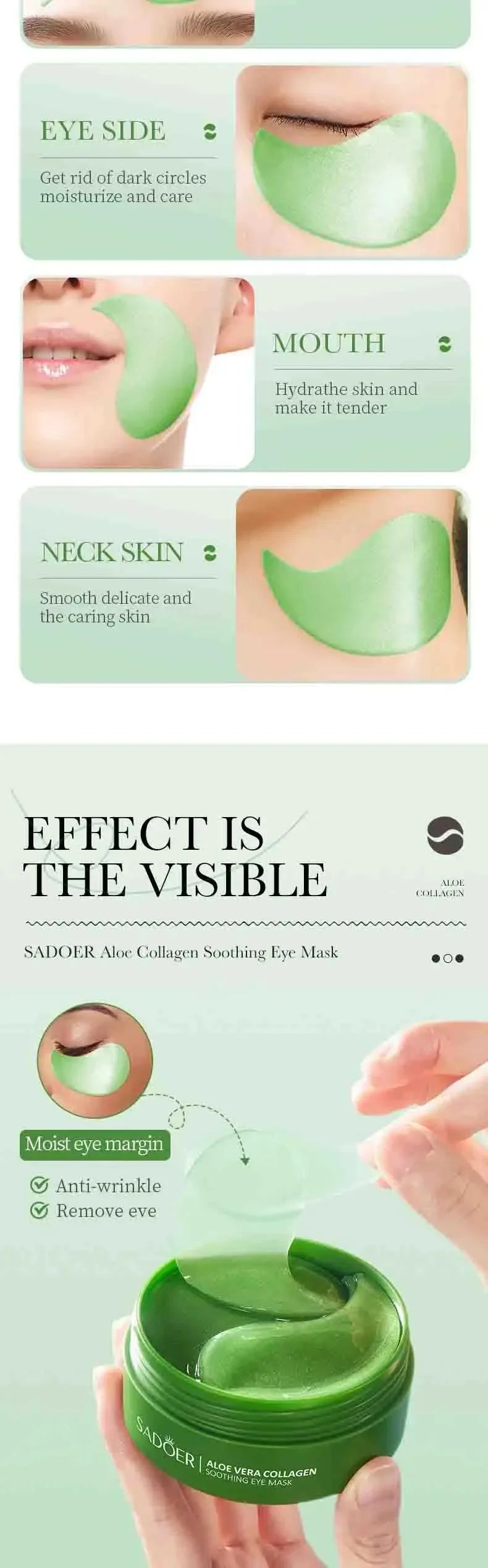 REAROYA Aloe Vera Collagen Eye Mask by amzzon.store, 60 anti-aging patches for dark circles, puffiness, and wrinkles under the eyes.