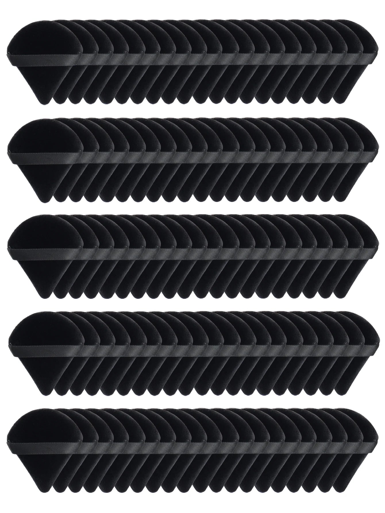 Black triangle-shaped powder puff from amzzonstore, soft velvet makeup sponge for foundation and cosmetic blending.