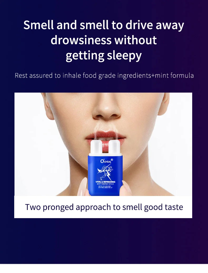 Amzzonstore O'cheal Energy Stick with double holes, fresh mint scent, compact energizing vapor inhaler for fatigue relief.