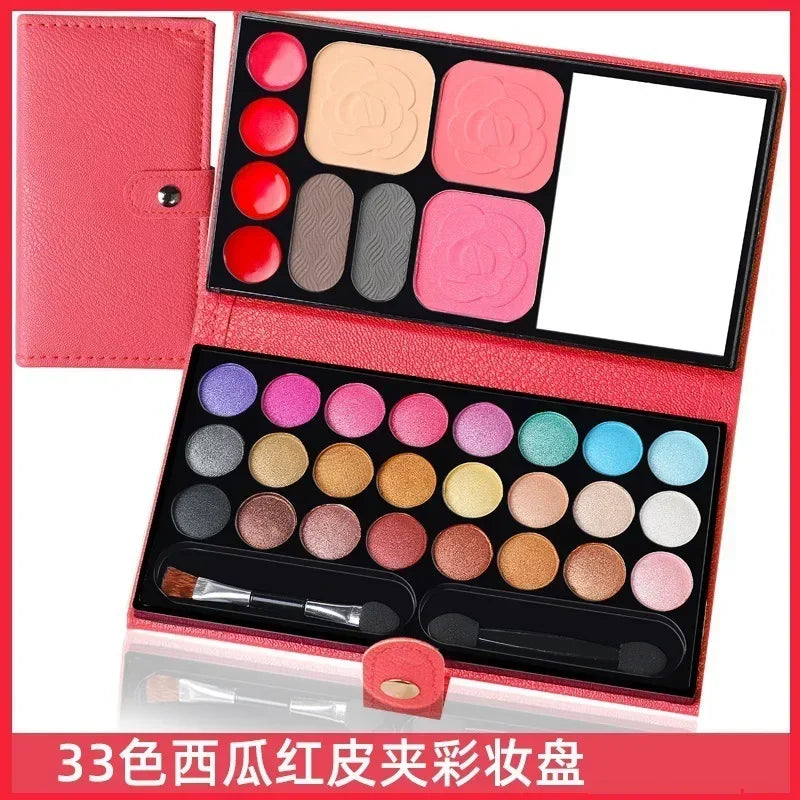 Amzzonstore 33-color eye shadow, blush, lipstick makeup set with mirror, compact portable palette for beginners and travel.