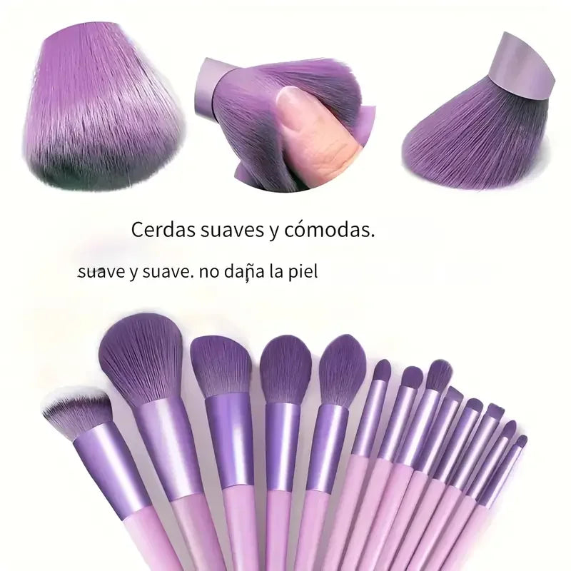 Set of 13 professional makeup brushes by amzzonstore, including foundation, eyeshadow, blush, and powder brushes with soft, fluffy bristles.