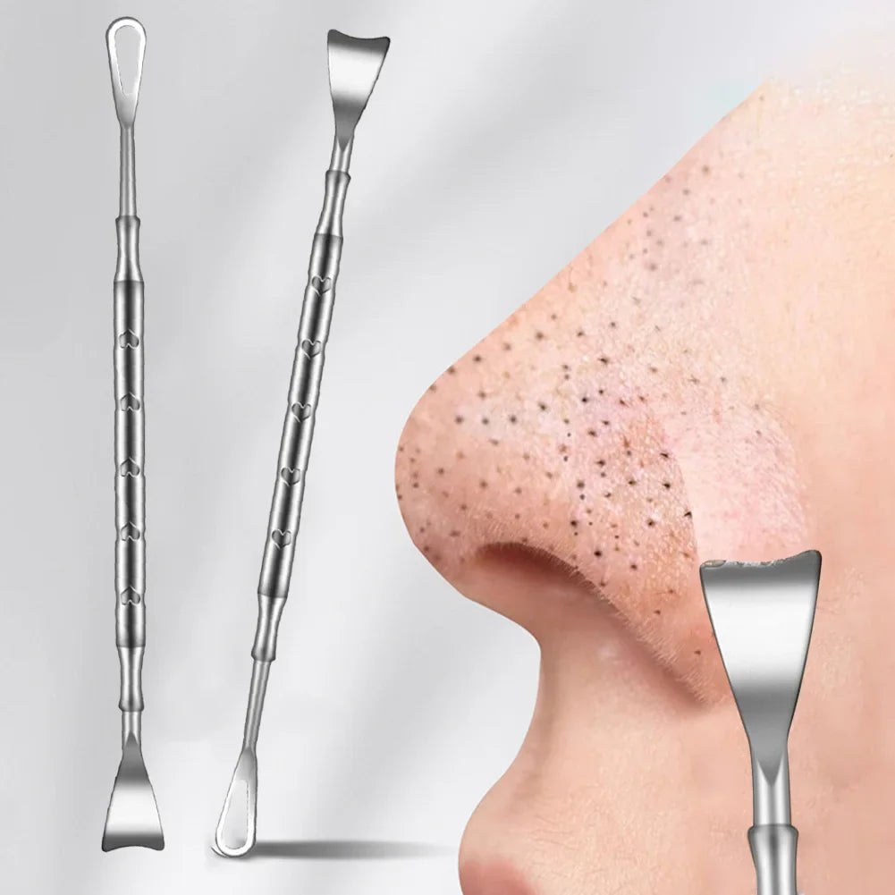 Double head stainless steel blackhead remover tool by amzzonstore with professional design for face blemish and pimple extraction.