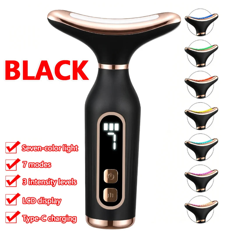 Amzzon.store 7-color LED light therapy face and neck massager with sonic vibration for skin tightening and anti-wrinkle skincare.