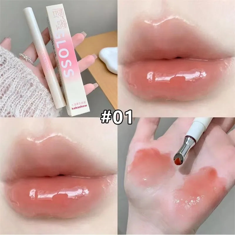Amzzonstore Metal Head Ice Diamond Essence Lip Tint with water light glass applicator, moisturizing and plumping lip gloss in a sleek bottle.