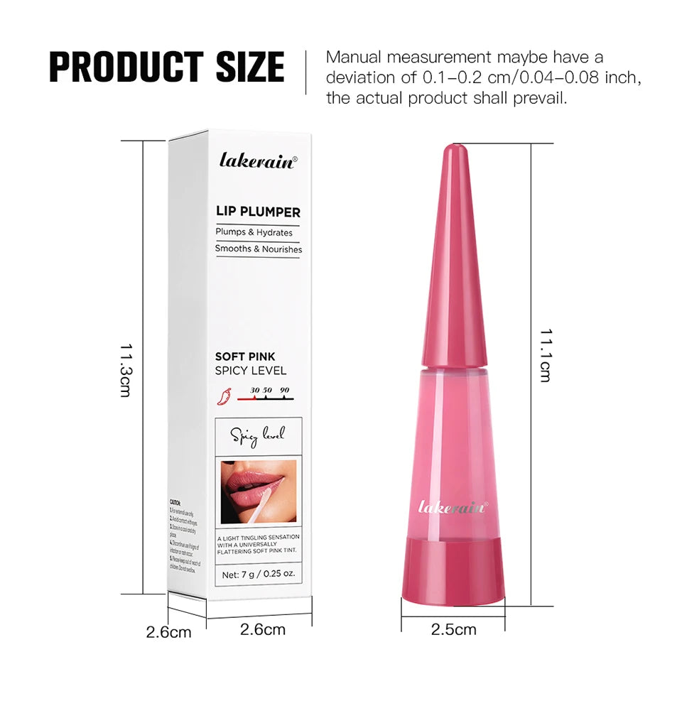 Amzzonstore Lakerain Lip Plumper Gloss Oil showing glossy, volumizing lips with a shiny finish and hydrated appearance.