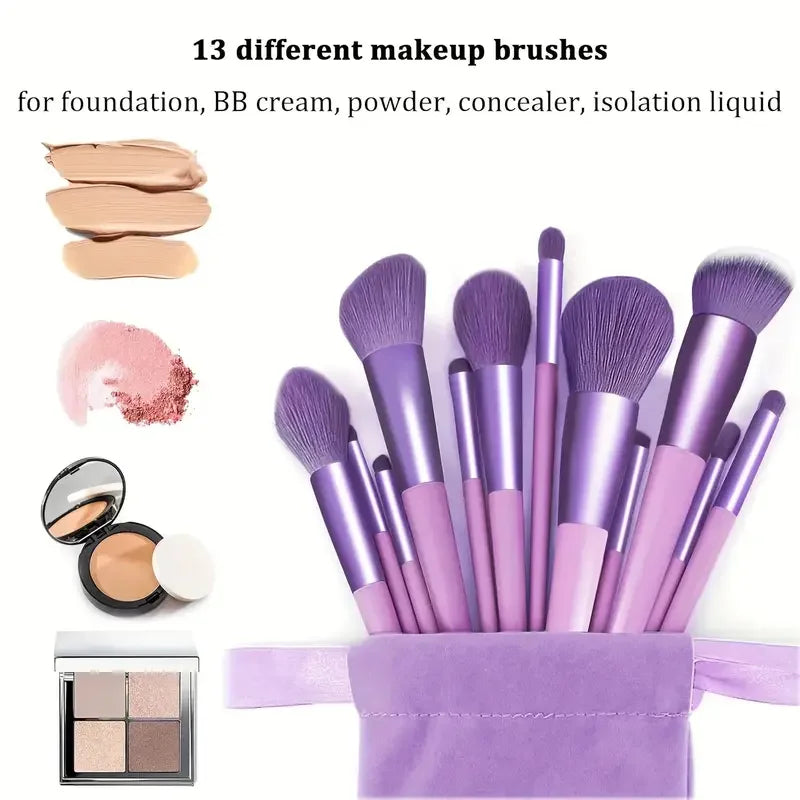 Set of 13 professional makeup brushes from amzzonstore, including foundation, eyeshadow, blush, and blending brushes, soft and fluffy.