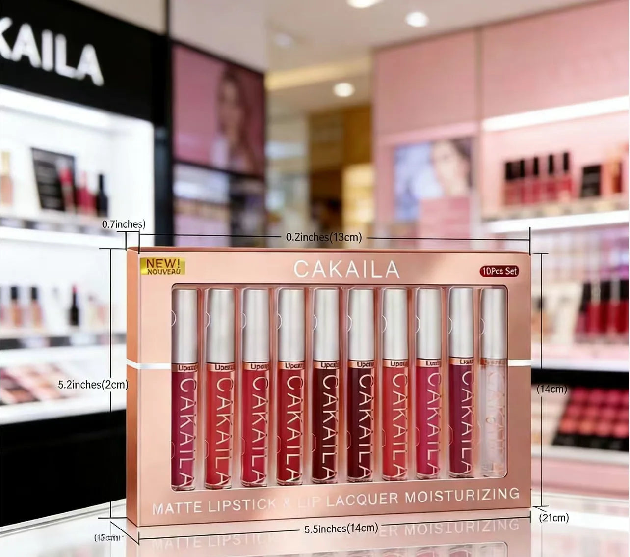 Set of 10 waterproof matte liquid lipsticks and lip oils in nude, red, and pink shades from amzzon.store.