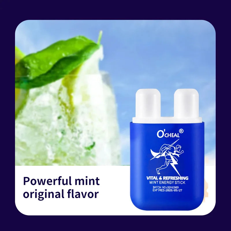 O'cheal Energy Stick by amzzonstore with double holes, fresh mint scent, energizing vapors, and inhaler design for fatigue relief