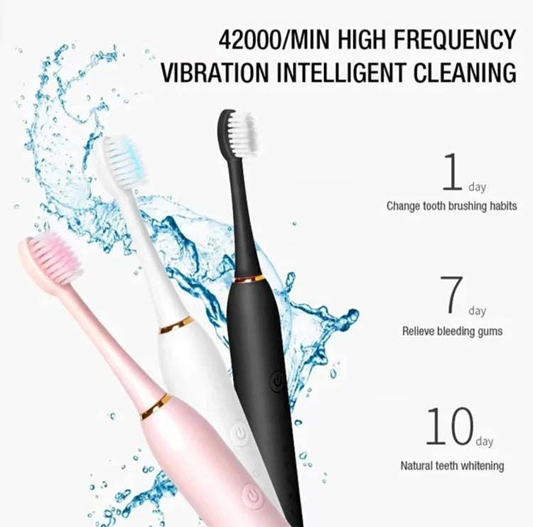 Amzzonstore Sonic electric toothbrush for adults with DuPont brush head, waterproof IPX7, USB rechargeable, 6 cleaning modes.