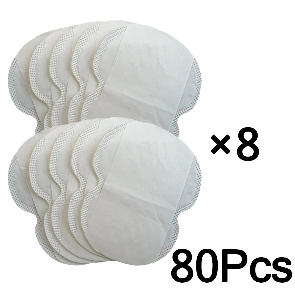 Disposable underarm sweat pads from amzzon.store, absorbent shields for hyperhidrosis and odor control, shown in a pack of multiple pieces.