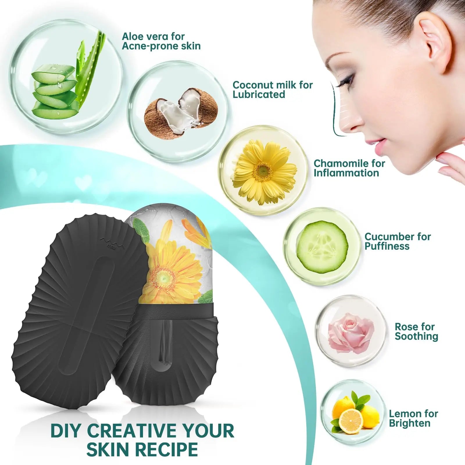 Set of 1-3 ice face rollers and GuaSha tools for facial massage, lifting, and contouring by amzzonstore, shown on a white background.