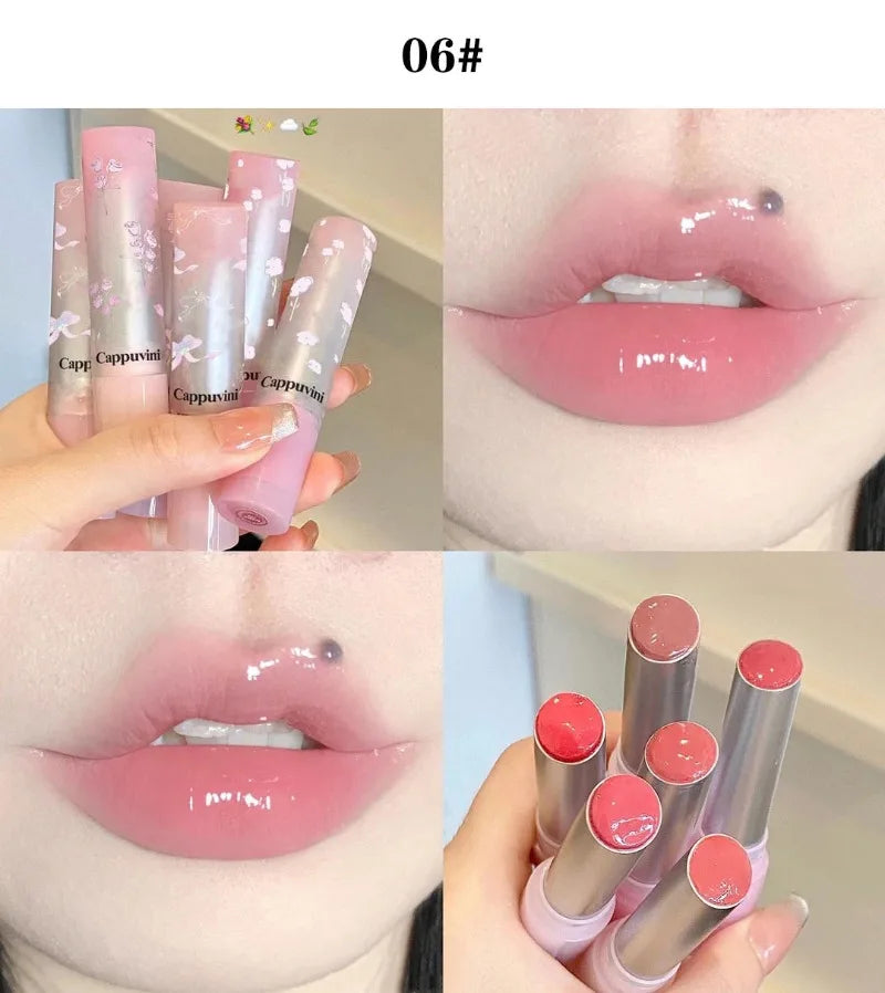 Amzzonstore mirror glass solid lip gloss in water light round tube, natural nude peach tint, moisturizing jelly lipstick for lips.