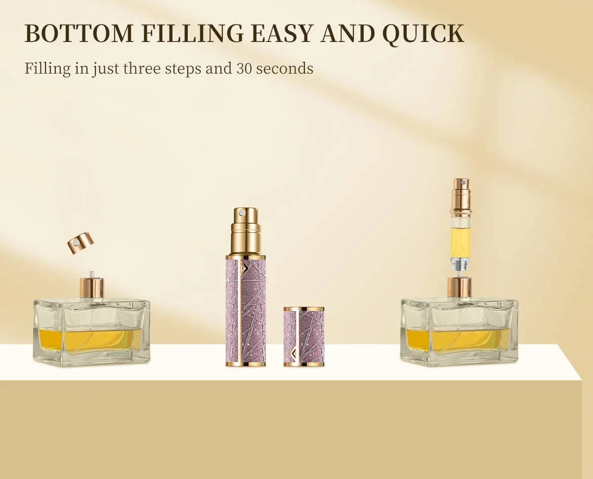 Portable 5ML leather perfume atomizer spray bottle by amzzonstore, refillable travel perfume sprayer with compact design.