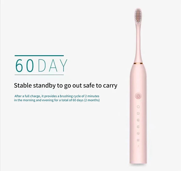 Sonic electric toothbrush for adults with DuPont brush head, waterproof design, USB rechargeable, six cleaning modes, high-frequency cleaning