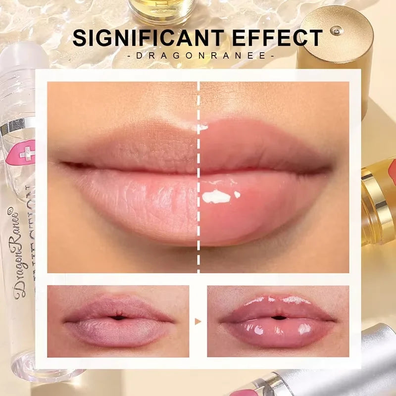 Amzzonstore instant volumizing lip plumper oil and gloss showing glossy, full lips with a smooth, moisturized appearance.
