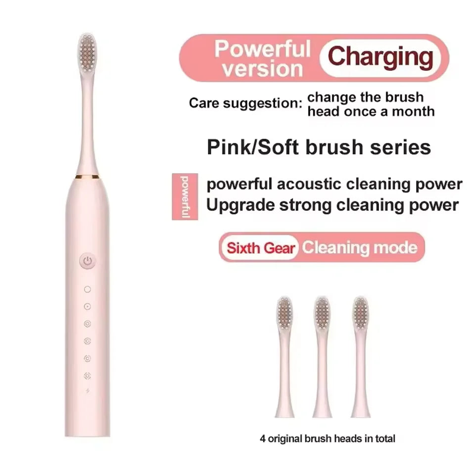 Sonic electric toothbrush for adults with DuPont brush head, waterproof IPX7, USB rechargeable, 6 cleaning modes, high-frequency cleaning