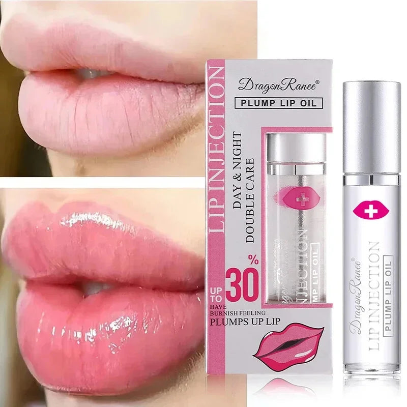 Amzzonstore lip plumper serum in clear gloss tube, featuring a shiny applicator for moisturizing, volumizing, and enhancing lips.