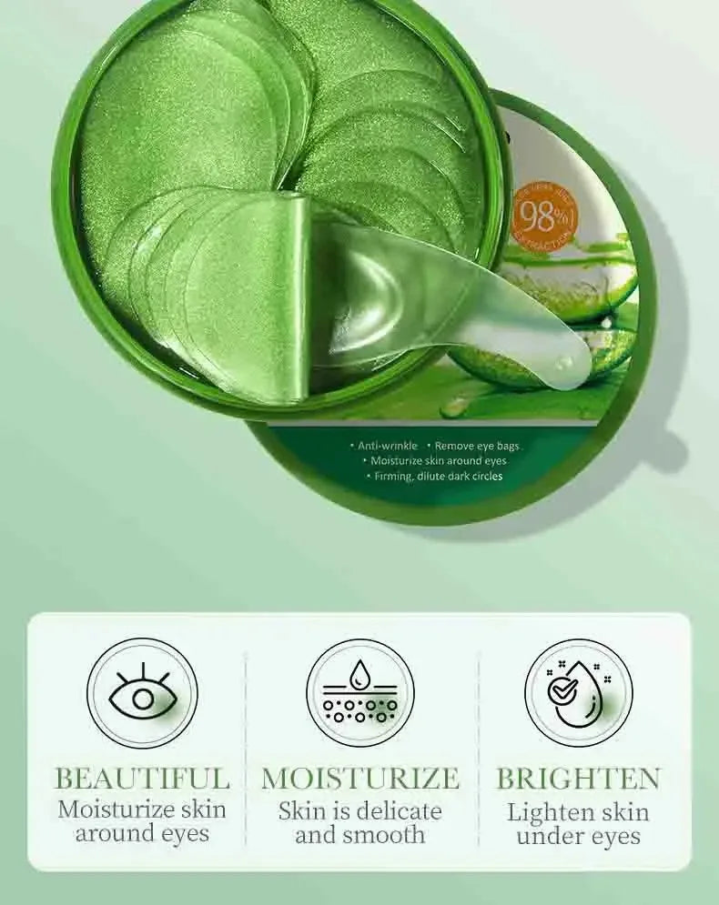 A box of amzzon.store REAROYA Aloe Vera Collagen Eye Masks with 60 patches for dark circles, puffiness, and wrinkles.