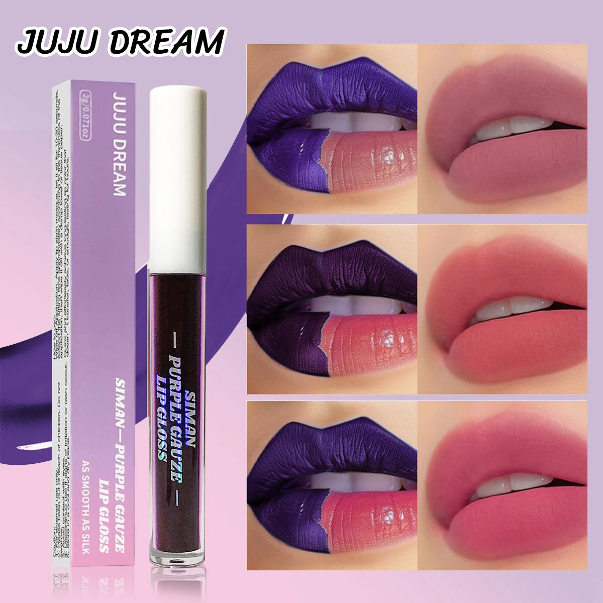 Amzzon.store JUJU DREAM 3-piece peel-off lip stain set with pink lip tint, waterproof and transfer-proof lip gloss for long-lasting color