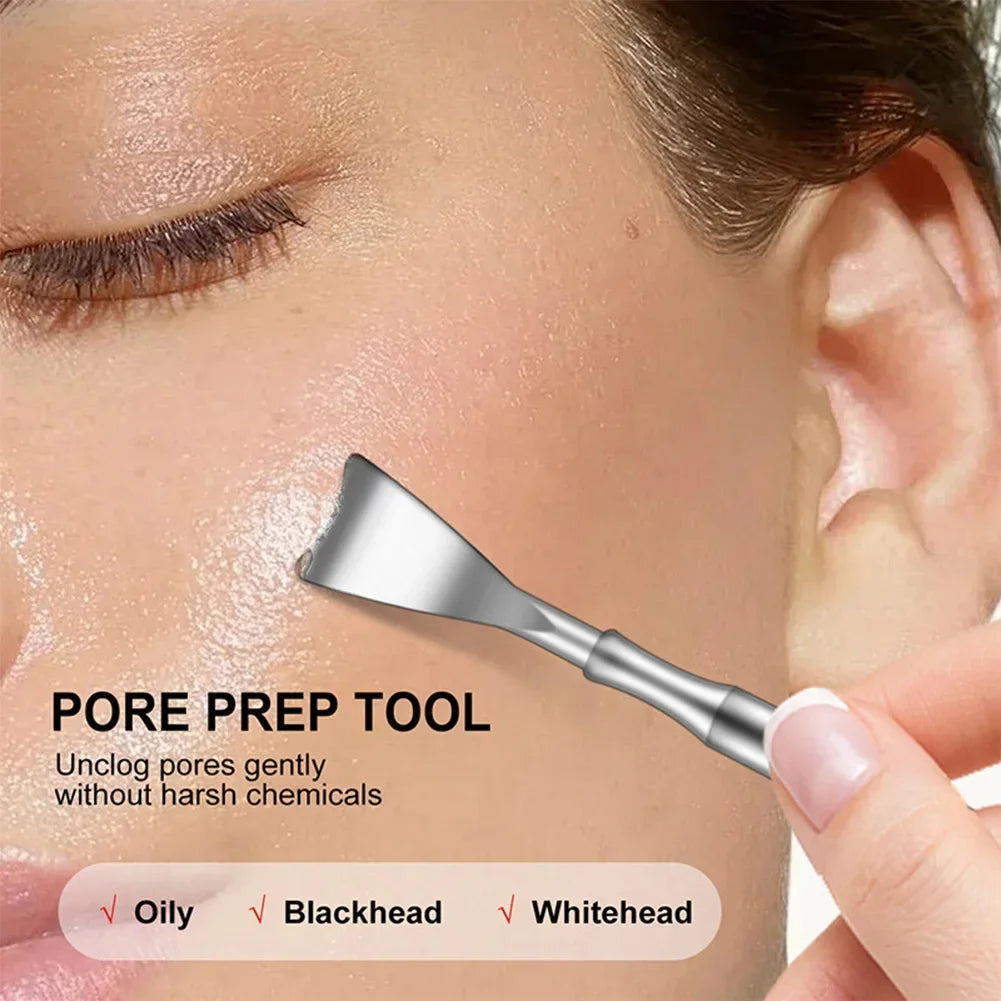 Double head stainless steel blackhead remover tool for face, professional blemish extractor and pimple comedone removal device.