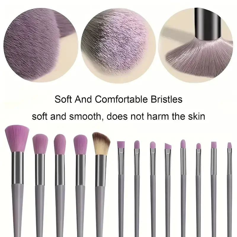 Set of 13 professional makeup brushes from amzzonstore, including foundation, eyeshadow, blush, and powder brushes with soft fluffy bristles.