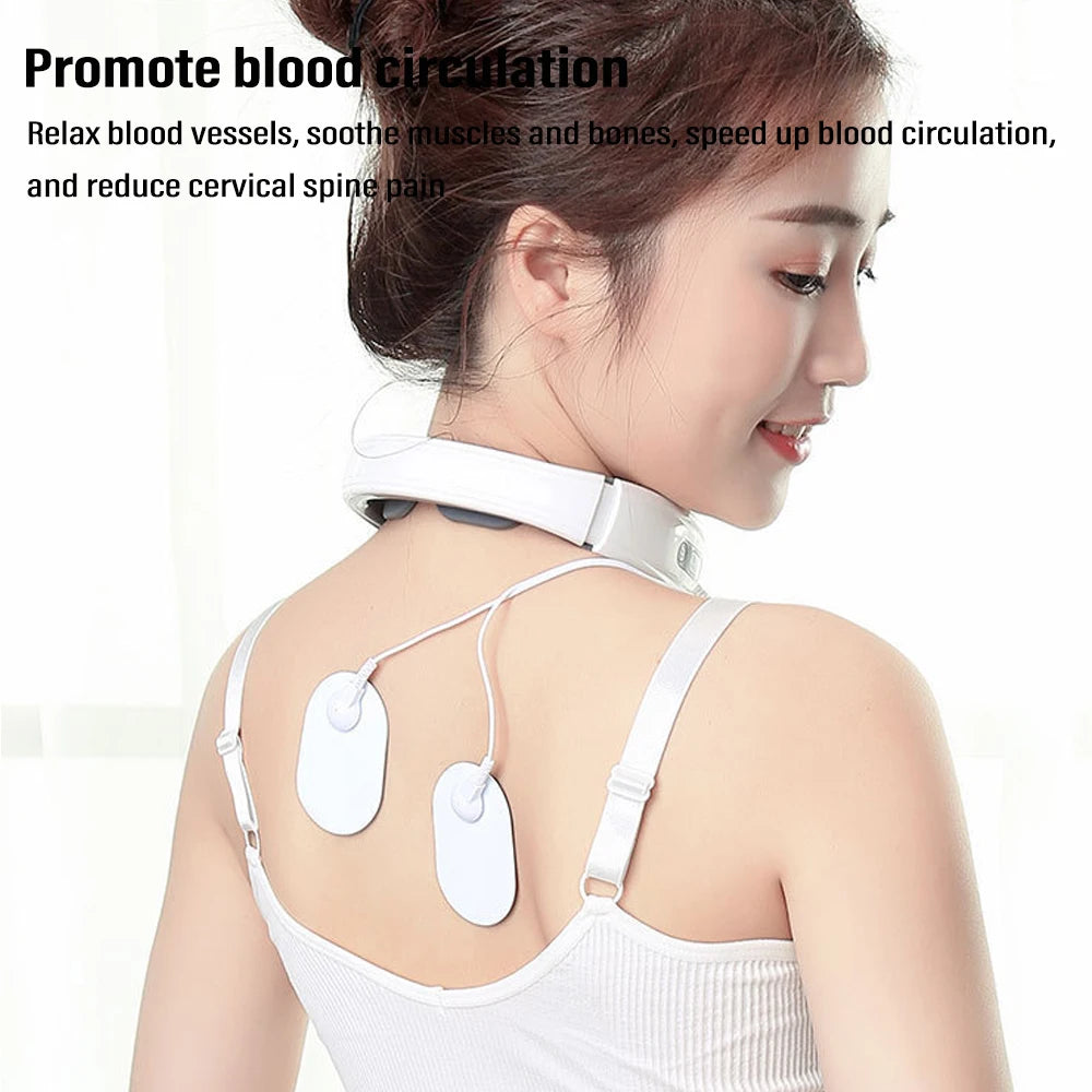 Amzzonstore EMS electric neck massager with 6 modes and 9 speeds, designed for muscle relaxation and cervical pain relief.