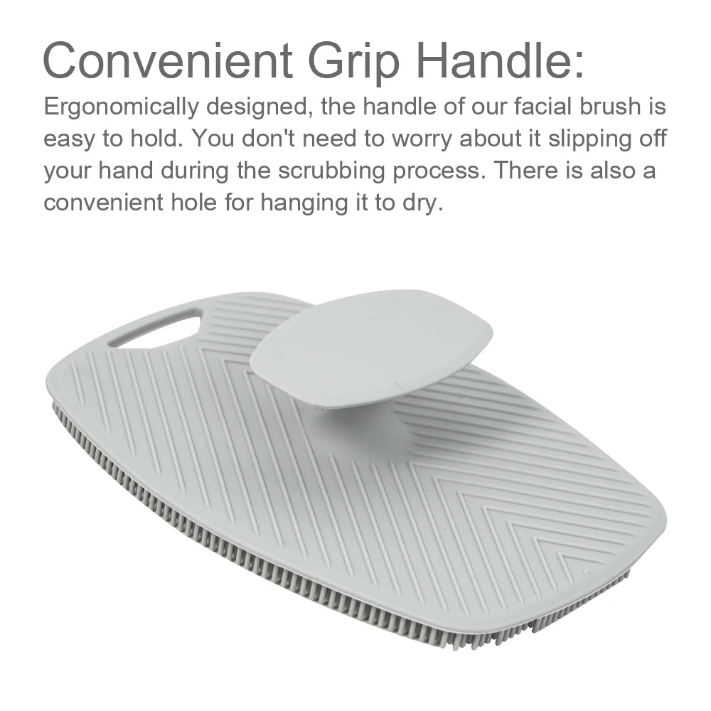 Amzzonstore exfoliating silicone body scrubber with no-slip handle, designed for cleansing and massaging skin in the bathroom.