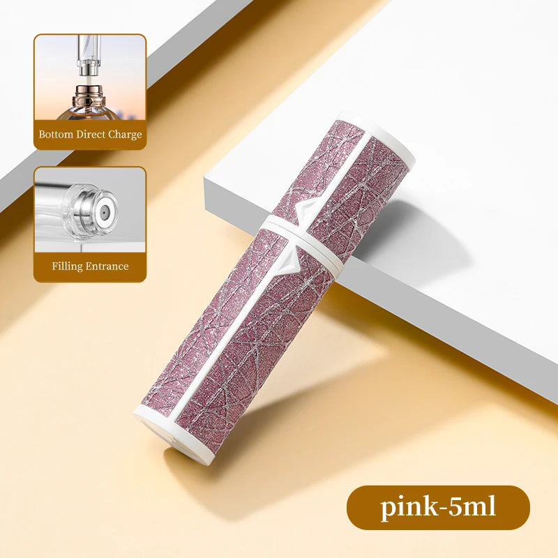 Refillable 5ML leather travel perfume atomizer spray bottle with compact design and silver nozzle for on-the-go fragrance.
