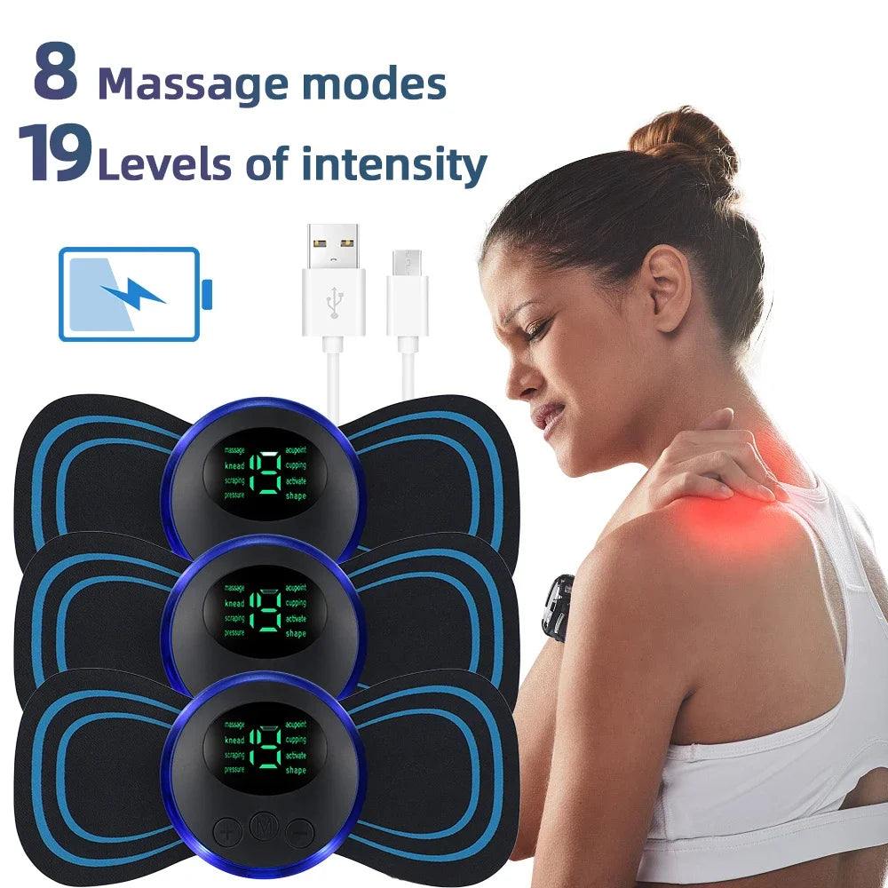 Smart EMS neck massager from amzzon.store with adjustable modes and levels, designed to relieve back, cervical, and calf pain.