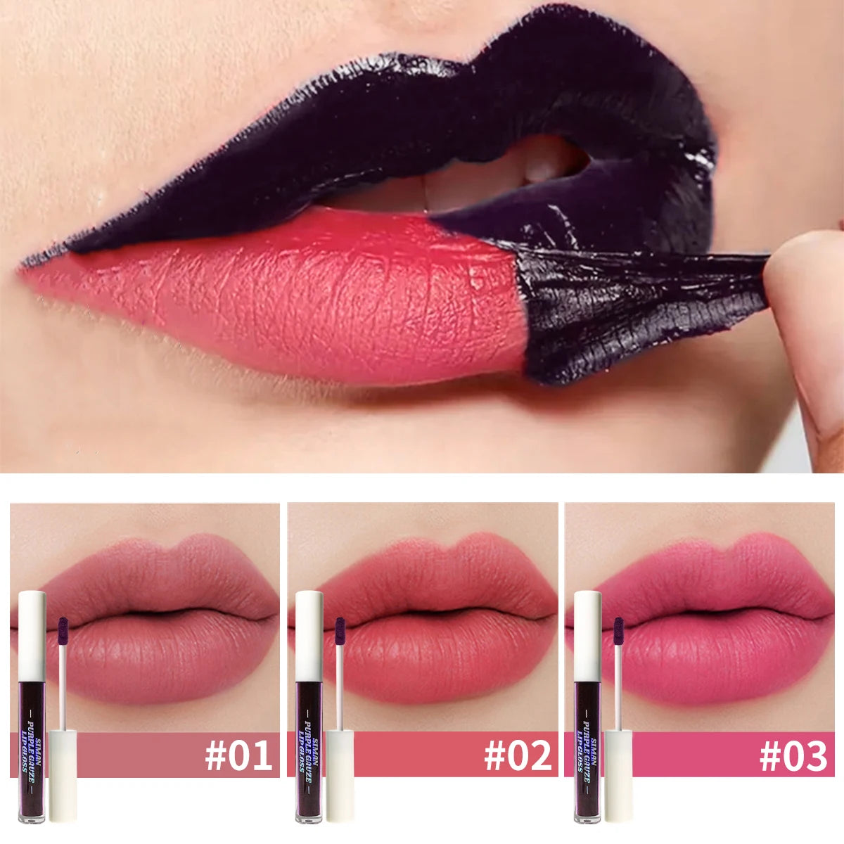 Amzzon.store JUJU DREAM 3-Piece Pink Lip Stain Set with long-lasting, waterproof, transfer-proof lip glosses for vibrant lip color.