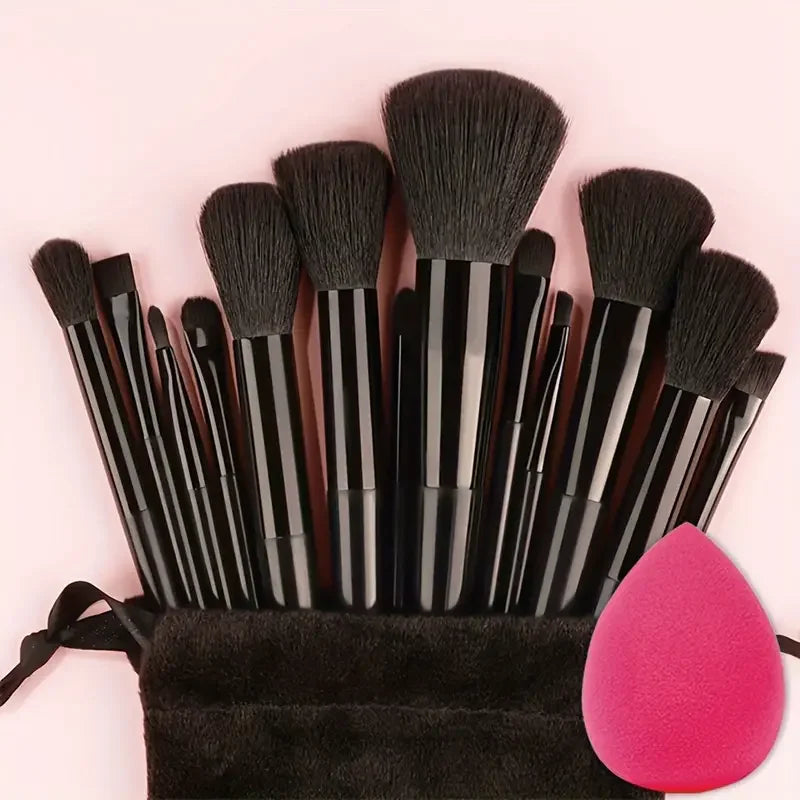 Professional 13-piece makeup brushes set by amzzonstore including foundation, eyeshadow, blush, and blending brushes with soft fluffy bristles.