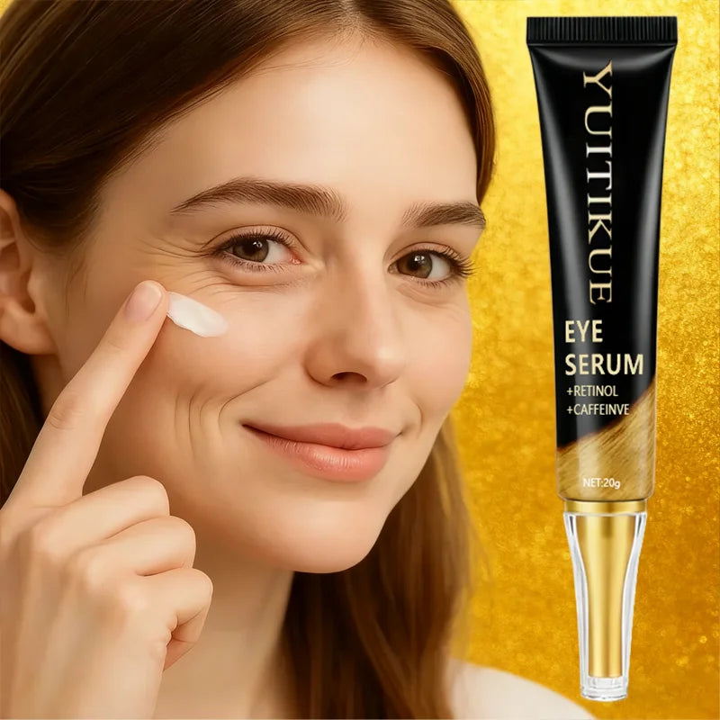 YUITIKUE caffeine eye cream jar with applicator, showcasing the 20g container for anti-puffiness, firming, and lifting skincare.