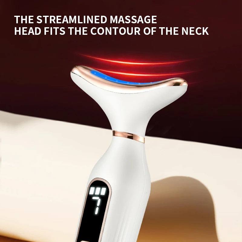 Amzzon.store 7-color LED light therapy face and neck massager with sonic vibration for skin tightening and anti-wrinkle skin care.