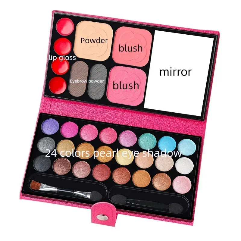 Colorful eye shadow, blush, and lipstick makeup set by amzzonstore with mirror, ideal for beginners, kids, and travel.