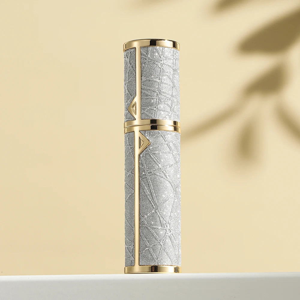 Refillable 5ML leather perfume atomizer spray bottle from amzzonstore, compact travel-sized perfume sprayer with a sleek leather design.