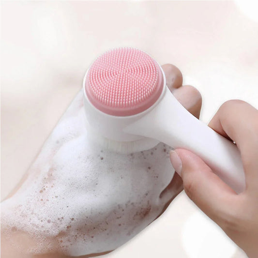 Silicone facial cleansing brush by amzzon.store, double-sided exfoliating and pore cleaning tool for deep facial massage and face wash.