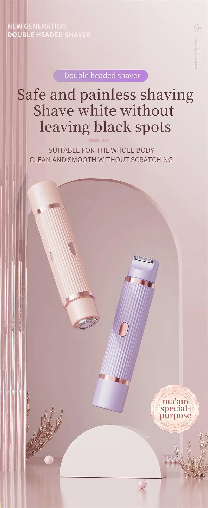Pink and purple waterproof women's electric razor with bikini, face, underarm, and leg trimmer for body hair removal by amzzonstore