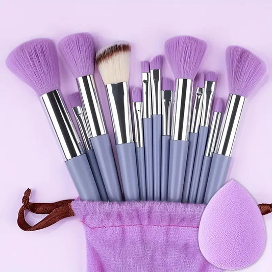 Set of 13 professional makeup brushes from amzzonstore including foundation, eyeshadow, blush, and blending brushes in a full cosmetic set