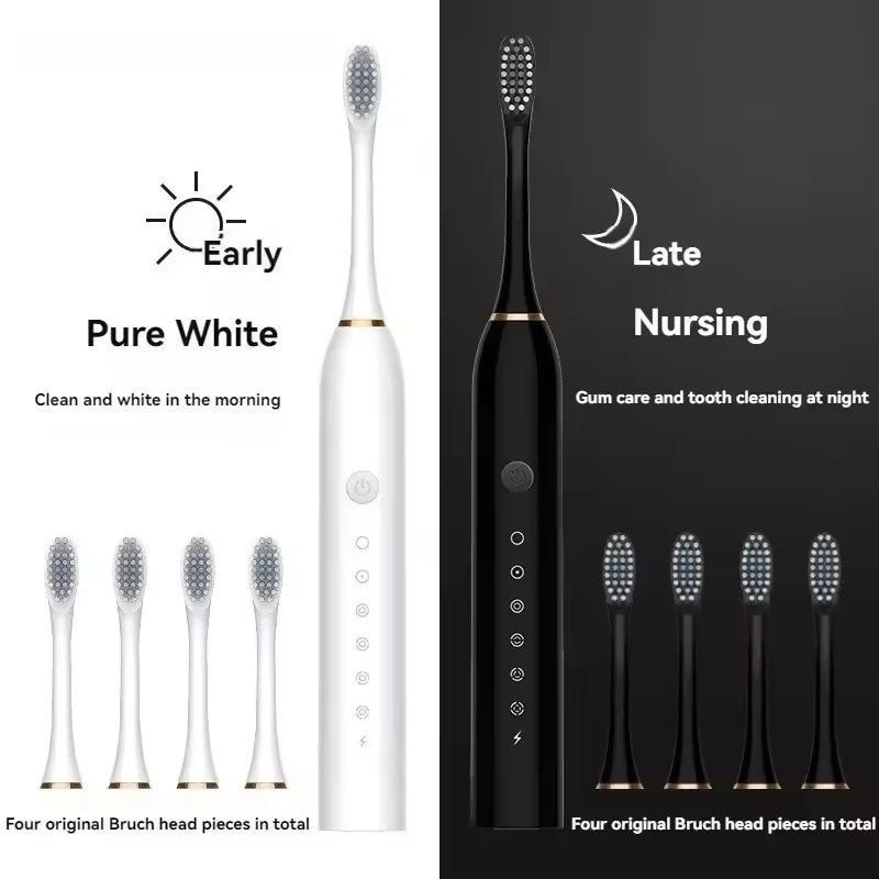 Amzzonstore Sonic electric toothbrush for adults with waterproof design, DuPont brush head, USB rechargeable, 6 cleaning modes.