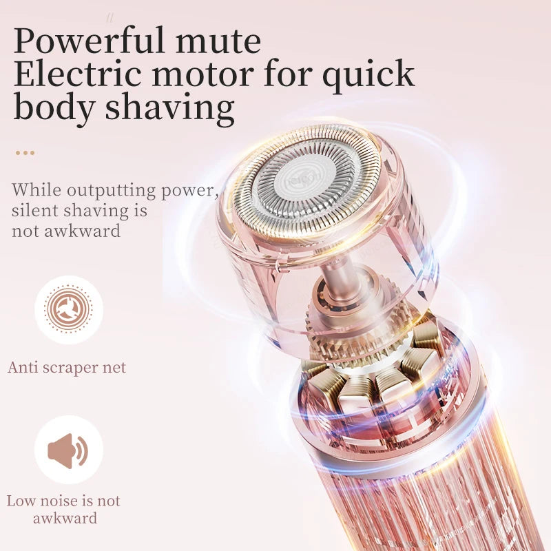 Pink and purple waterproof electric women’s razor with bikini trimmer, face shaver, and body hair removal for underarms, legs, and body.