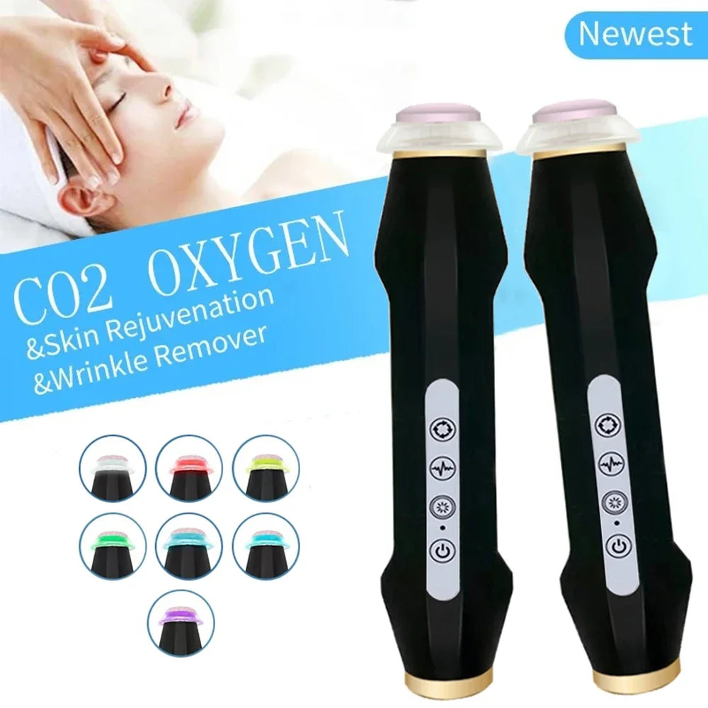Portable CO2 oxygen bubble pen by amzzonstore, handheld facial cleansing device with rechargeable exfoliating spa capsules.