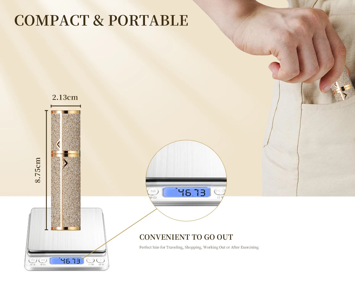 Refillable 5ML leather travel perfume atomizer spray bottle by amzzonstore with compact design and metal spray nozzle.