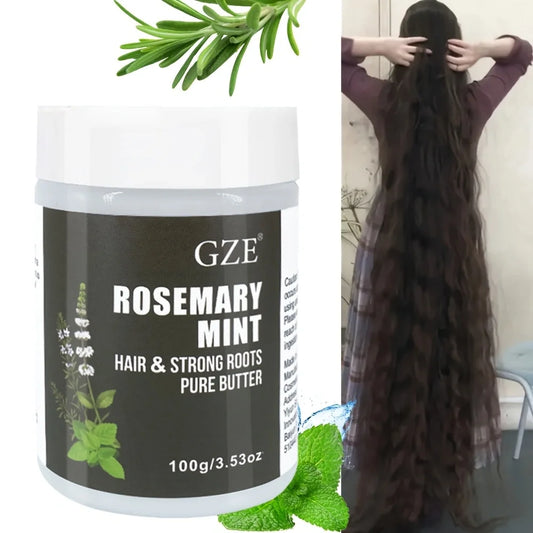 GZE Rosemary Mint Hair Growth Butter by amzzon.store, natural treatment for stronger hair and damage repair, 100g jar with herbal ingredients.