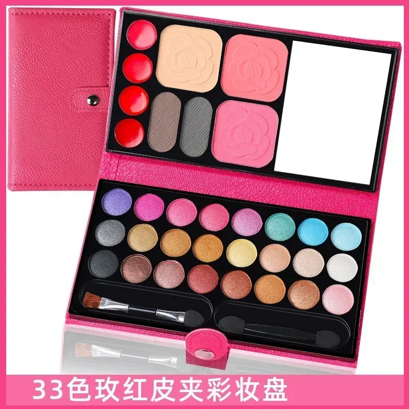 Amzzonstore 33-color eye shadow, blush, lipstick makeup set with mirror, portable palette for beginners and kids.